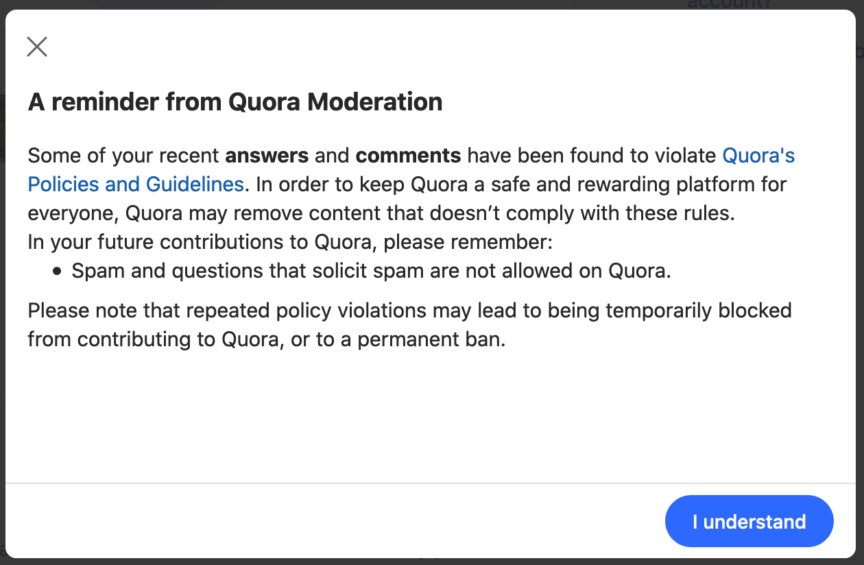 warning from Quora